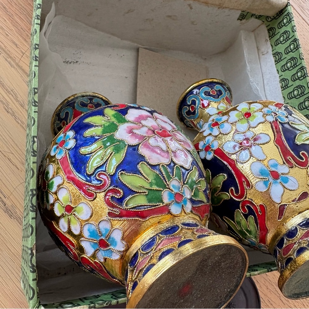 Vintage Authentic Asian Cloisonné Vases Set - Picture 6 of 11